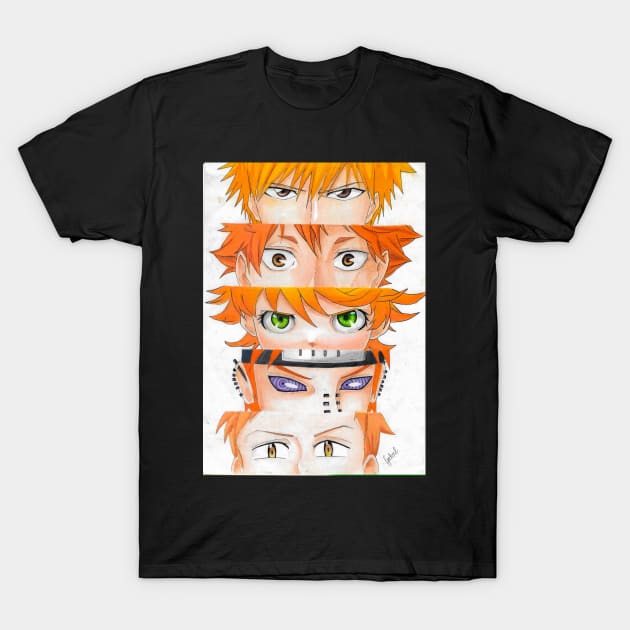 orange haired anime characters T-Shirt by senpai_lvl3000